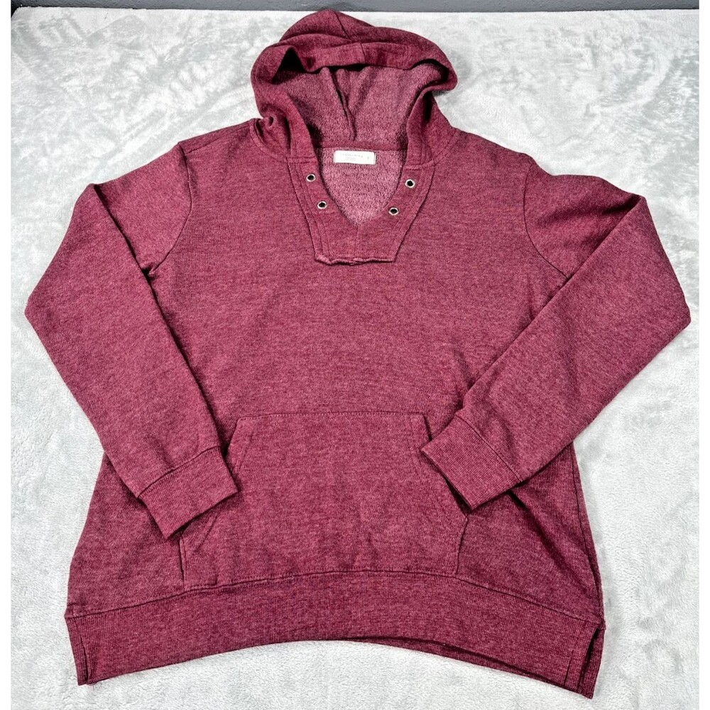 Ocean Drive Grommet V Neck Hoodie Womens S Burgundy Red Pullover Sweatshirt